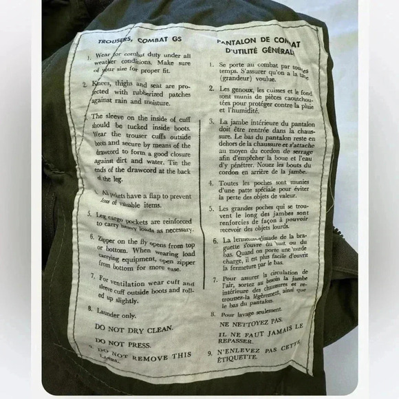 Peerless Vintage Combat  Military Trousers March 1963 Army Green Size 5 - Picture 4 of 9